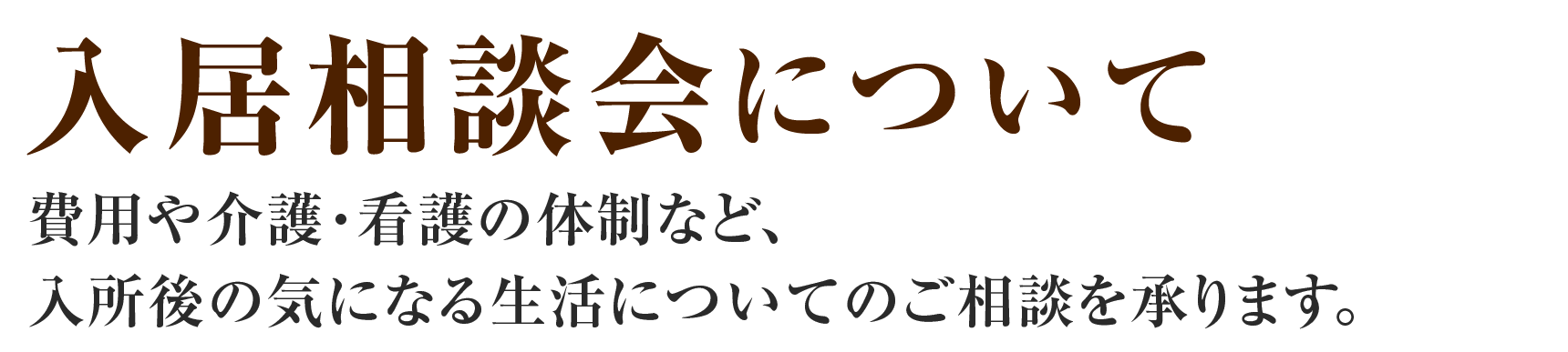 【入居相談会について】費用や介護・看護の体制など、入所後の気になる生活についてのご相談を承ります。