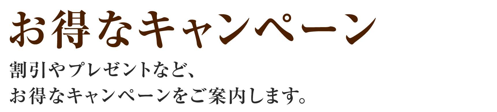 【お得なキャンペーン】割引やプレゼントなどお得なキャンペーンをご案内します。