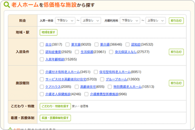 老人ホームを検索施設を見つける